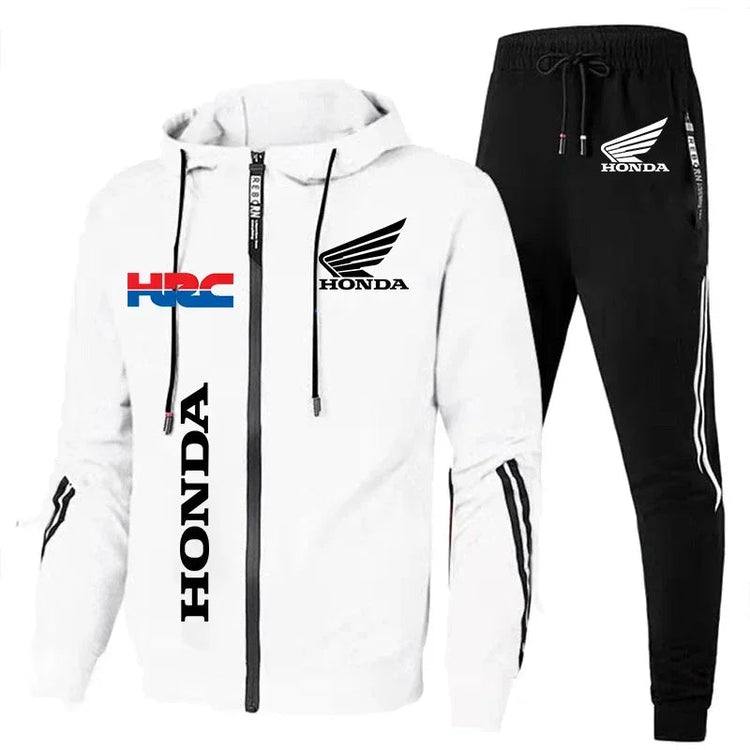 H New Honda Tracksuit Men's Clothing Honda HRC Logo Print Sweat Suits Zip Hoodies+Pants 2 Piece Sets Men Honda HRC Sportswear PlatiNum