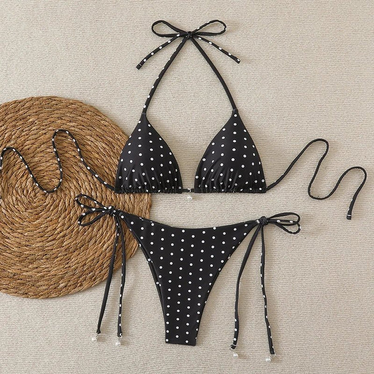 Bikini di Tendenza 2026, Costume da Bagno Sexy con Perle, Micro Bikini a Pois, Abbigliamento da Spiaggia per Donna platinumshop
