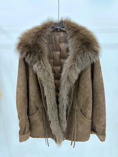 2026 Autumn Winter Women's White Goose Down Coats Natural Real Fox Fur Collar Jacket Outwear Luxury Female Jacket