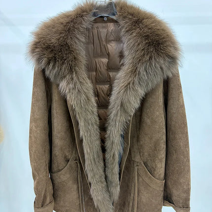 2026 Autumn Winter Women's White Goose Down Coats Natural Real Fox Fur Collar Jacket Outwear Luxury Female Jacket