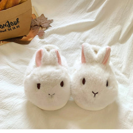 New Cute 3D Rabbit Furry Slippers Women Winter Warm Plush Closed Back House Shoes Non Slip Bunny Indoor Flip Flops Home Slipper