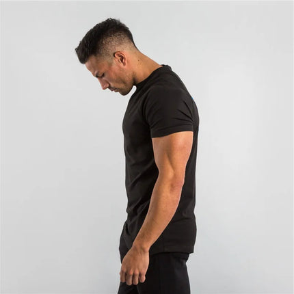 Men's Summer Skinny Casual T-Shirt Short Sleeve Tee Male Gym Fitness Sport Cotton Tops Man Running Workouts Sweatshirt Clothing PlatiNum