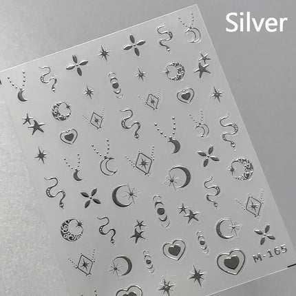 Punk Glitter Powder Blue Pink Star Charm Laser Silver Gold Starlight Rhinestones Moon DIY Nail Art Stickers Manicure Tool Decals