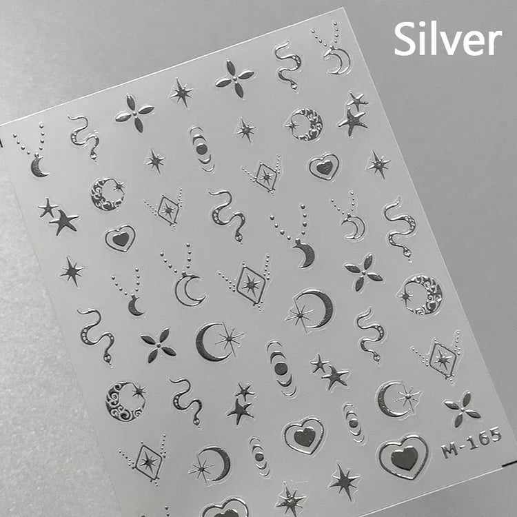 Punk Glitter Powder Blue Pink Star Charm Laser Silver Gold Starlight Rhinestones Moon DIY Nail Art Stickers Manicure Tool Decals