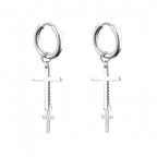 Long Hanging Crosses Leaves Pendants Hoops Woman Earrings Man Vintage Stainless steel Hip Hop Ear Piercing Jewelry Accessories PlatiNum