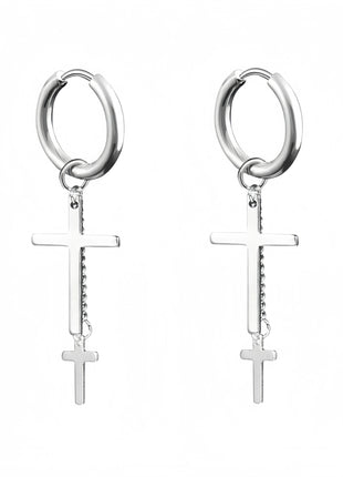 Long Hanging Crosses Leaves Pendants Hoops Woman Earrings Man Vintage Stainless steel Hip Hop Ear Piercing Jewelry Accessories PlatiNum
