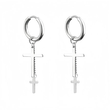 Long Hanging Crosses Leaves Pendants Hoops Woman Earrings Man Vintage Stainless steel Hip Hop Ear Piercing Jewelry Accessories PlatiNum