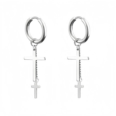 Long Hanging Crosses Leaves Pendants Hoops Woman Earrings Man Vintage Stainless steel Hip Hop Ear Piercing Jewelry Accessories PlatiNum