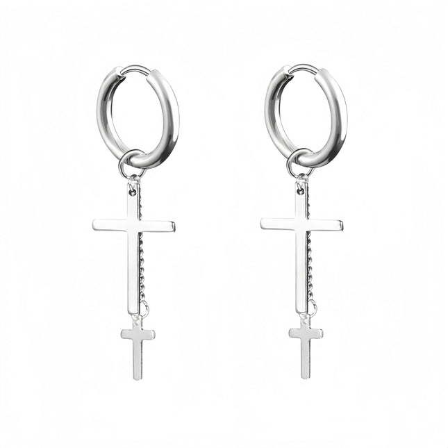 Long Hanging Crosses Leaves Pendants Hoops Woman Earrings Man Vintage Stainless steel Hip Hop Ear Piercing Jewelry Accessories PlatiNum