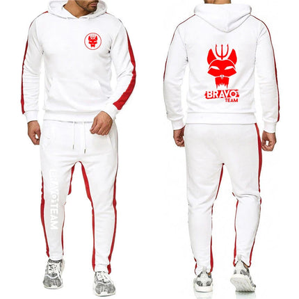 2025 Spring And Autumn Men's Bravo Team Symbol Seal Team Logo Print Lightweight Popular Solid Color Hoodies Pants Sport Suits PlatiNum