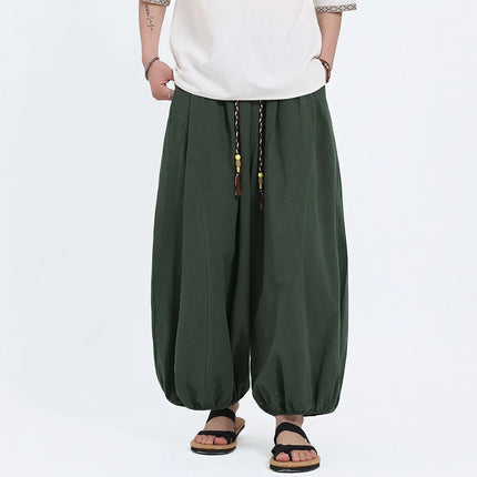 Pantaloni Lantern da Uomo: Pantaloni Casual in Cotone e Lino, Tinta Unita, Oversize, Comodi, a Gamba Larga, Stile Streetwear - Vendita Calda
