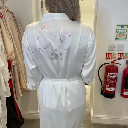 Indumenti da notte estivi personalizzati in pizzo Sposa e damigella d'onore Abito da sposa Abito personalizzato Champagne Kimono Accappatoio in seta Abito da notte in raso
