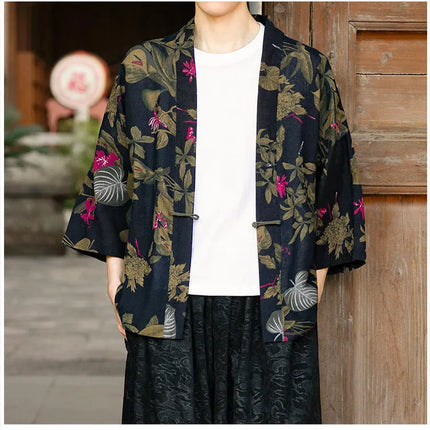 Camicie in Lino Stile Etnico con Stampa Yukata per Uomo e Donna, Abbigliamento Asiatico, Kimono Giapponese Harajuku, Camicie Retrò da Uomo