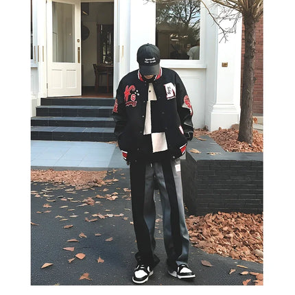 Streetwear Bomber Baseball Jacket Men Y2K Hip Hop Letter Embroidered Leather Retro Jacket Men Motorcycle Wear Zipper Coats Male