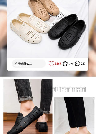 Mocassini Comodi da Uomo in Pelle, Scarpe Antiscivolo da Guida, Sandali Estivi, Zoccoli Casual con Punta Tonda, Scarpe da Lavoro Slip-on