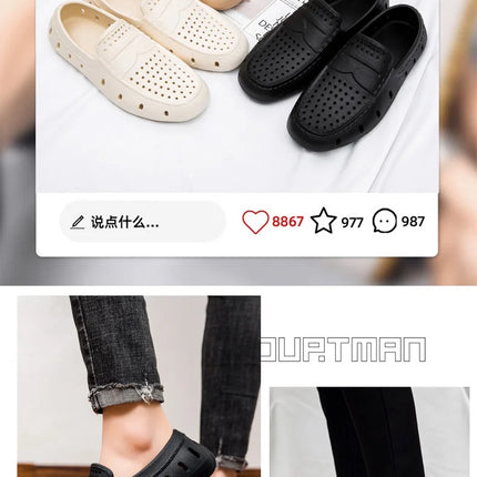 Mocassini Comodi da Uomo in Pelle, Scarpe Antiscivolo da Guida, Sandali Estivi, Zoccoli Casual con Punta Tonda, Scarpe da Lavoro Slip-on