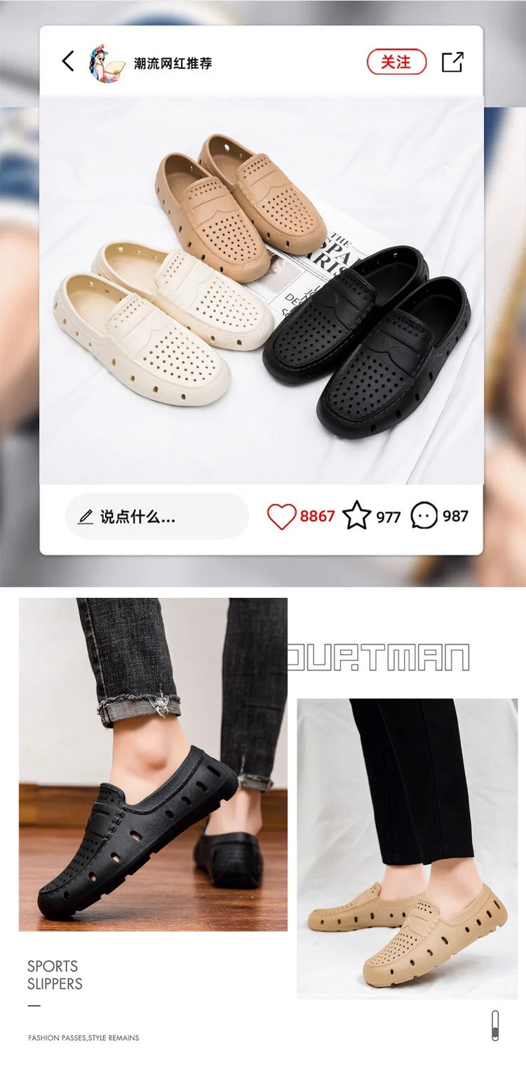 Mocassini Comodi da Uomo in Pelle, Scarpe Antiscivolo da Guida, Sandali Estivi, Zoccoli Casual con Punta Tonda, Scarpe da Lavoro Slip-on