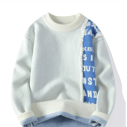 2024 Patchwork Knitted Sweater Trend High Street Autumn Winter Warm Men's Tops Hip-hop Street Clothing Fishing Sports Pullover