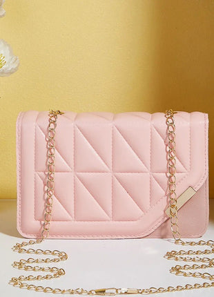 Trendy Embroidered Square Bag  - Diamond Pattern Shoulder Purse with Chain Strap & Magnetic Closure PlatiNum