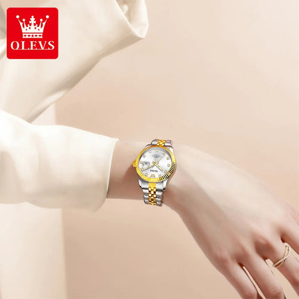 OLEVS 3705 Orologio da donna 30M Orologio al quarzo con data impermeabile per donna Orologio da donna di lusso con scala di diamanti a specchio ad alta durezza platinumshop
