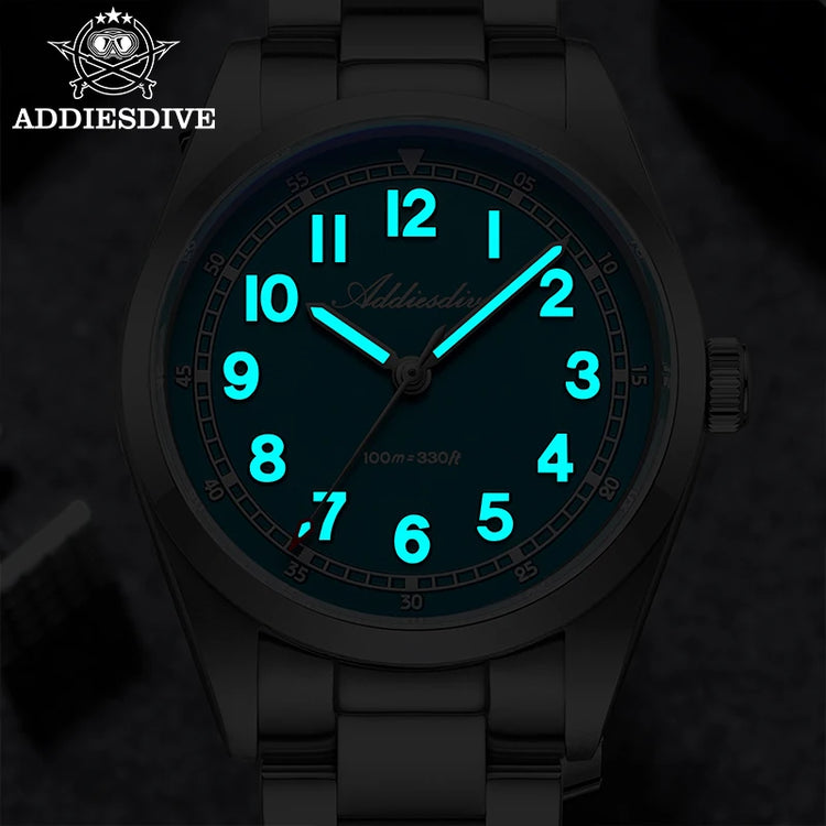 ADDIESDIVE Luxury Men's Watch 100m Water Resistance Sapphire Glass BGW9 Super Luminous Quartz Movement Stainless Steel Bracelet