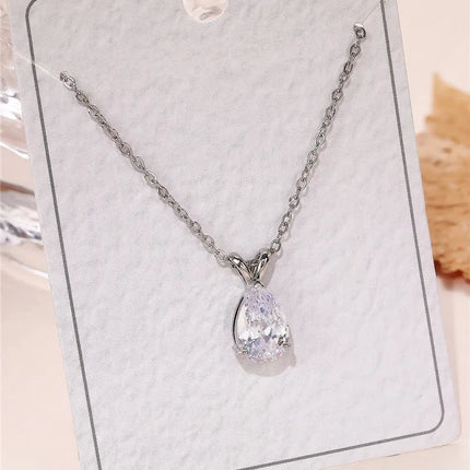 Huitan Luxury Pear Cubic Zirconia Pendant Necklace for Bridal Wedding Engagement Party High-quality Silver Color Fashion Jewelry PlatiNum