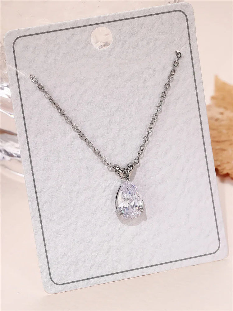 Huitan Luxury Pear Cubic Zirconia Pendant Necklace for Bridal Wedding Engagement Party High-quality Silver Color Fashion Jewelry PlatiNum