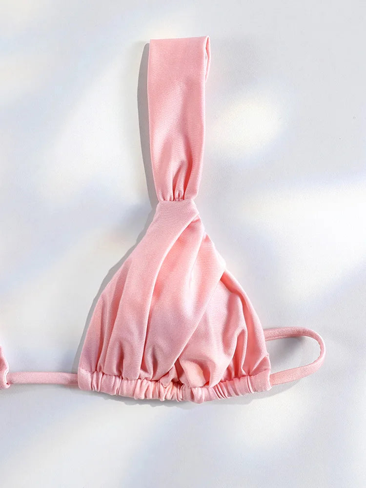 Costume da bagno bikini con pieghe sexy Micro bikini solido Costume da bagno donna Triangolo femminile Costume da bagno da spiaggia platinumshop