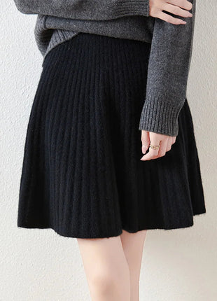 Preppy Style women's 100% Merino Wool Skirts Autumn Winter Pleated Skirt Cashmere Knitwear Short A-Line Above Knee Skirt PlatiNum