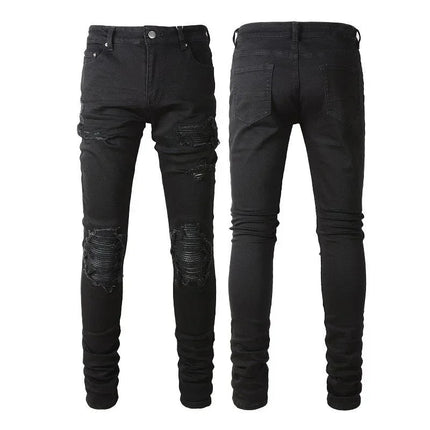 Skinny Hole Jeans for Men Vintage Pencil Pants Straight Ankle Length Trousers Washed Distressed Denims 2024 Autumn Streetwear PlatiNum