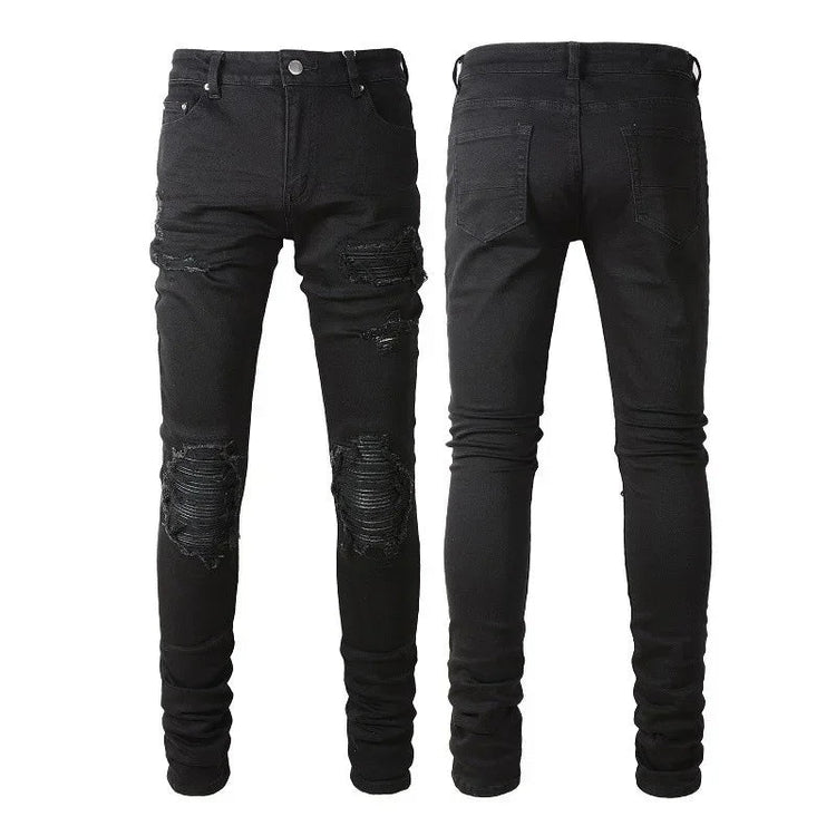 Skinny Hole Jeans for Men Vintage Pencil Pants Straight Ankle Length Trousers Washed Distressed Denims 2024 Autumn Streetwear PlatiNum