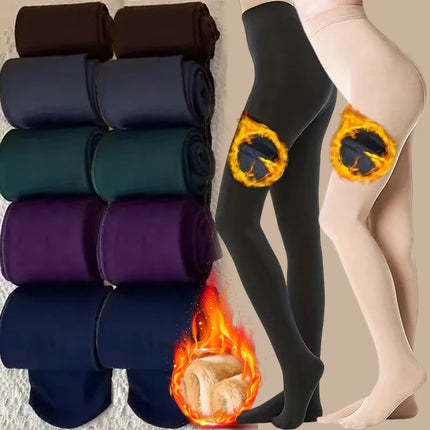 Women Winter Solid Color Leggings Warm High Waist Tights Velvet Sock Thickened Velvet Leggings Slim Skin Black Stockings PlatiNum