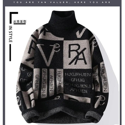 2024 Winter men's flower pattern Sweaters thick O-neck sweater men youth autumn Men's Turtle neck wool Casual Knitwear Pullover