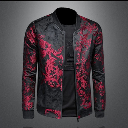 Minglu Autumn Winter Stand Collar Men's Jackets Luxury Pattern Pattern Long Sleeve Business Casual Male Coats Plus Size 5XL