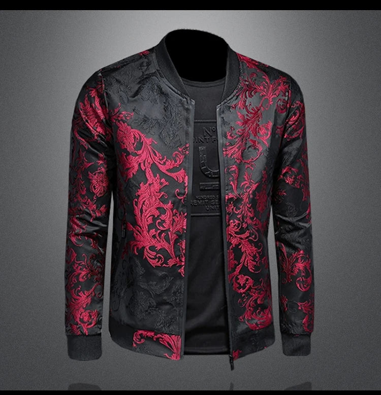 Minglu Autumn Winter Stand Collar Men's Jackets Luxury Pattern Pattern Long Sleeve Business Casual Male Coats Plus Size 5XL