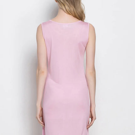 Abito da notte da donna in seta naturale lavorata a maglia, abito sottoveste basic solido, slip COMPLETO antisvuotamento, nuova biancheria intima senza maniche