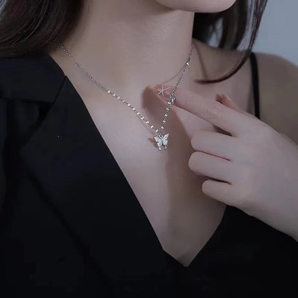 Silver Butterfly Necklace Women Crystal Zircon Pendant Necklace for Women Girl Crystal Chain Necklace Party Jewelry PlatiNum