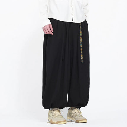 Pantaloni Uomo Oversize Casual Comodi a Gamba Larga, Costume Giapponese con Stampa Ukiyo-e, Pantaloni Trendy con Cintura, Taglie Grandi fino a 5XL