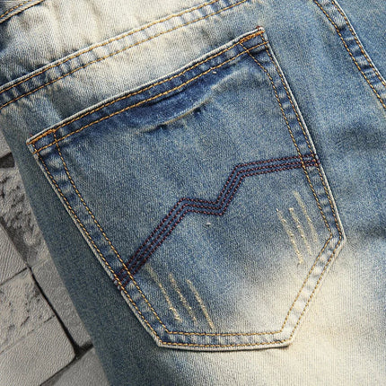 2024 New Retro Distressed Ripped Slim Jeans for Men Street Hip-hop Stretch Straight Fashion Motorcycle Denim Trousers Male PlatiNum