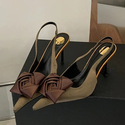 Aneikeh Summer Street Style Elegant Sexy Flower Designer Pointed Toe High Heels Women Shallow Fashion Pumps Banquet Dress Shoes PlatiNum