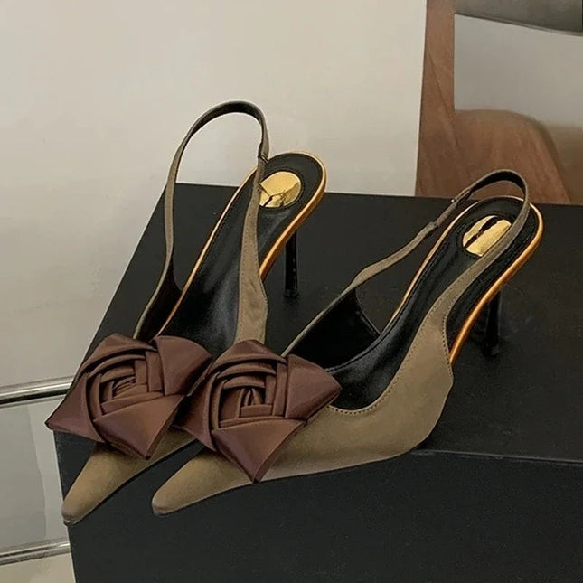 Aneikeh Summer Street Style Elegant Sexy Flower Designer Pointed Toe High Heels Women Shallow Fashion Pumps Banquet Dress Shoes PlatiNum
