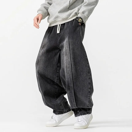 2025 Nuovi pantaloni stile harem vintage da uomo pantaloni larghi in denim hip-hop larghi da uomo jeans dritti oversize moda pantaloni in vita elastica