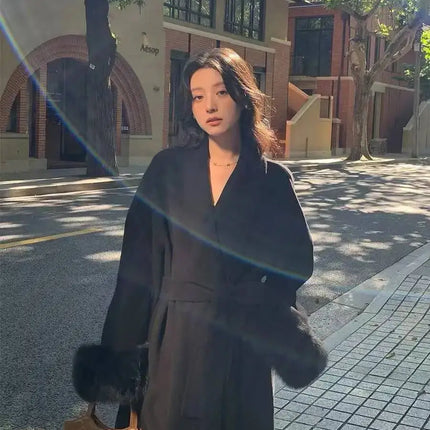 BJTZ Fox Fur Classic Long Double-Sided Pure Wool Coat For Women 2025 New Autumn Winter High-End Woolen Jacket