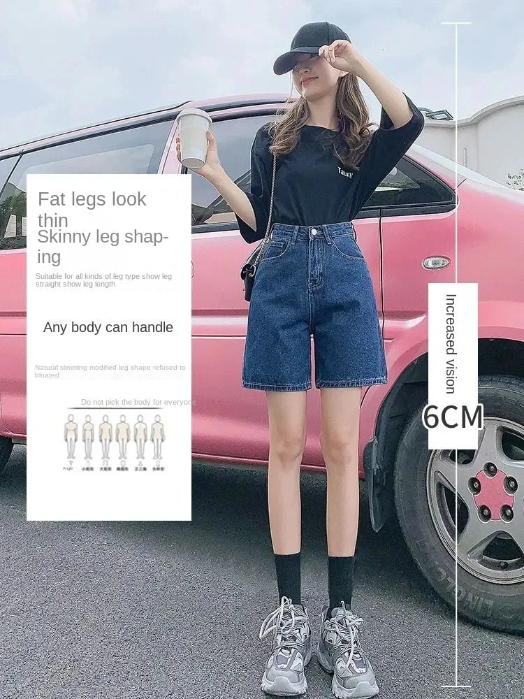 Ladies High Waist Wide Leg Denim Shorts Retro Blue A-Line Slim Fit Spring Summer Womens Casual Clothing 2026 PlatiNum