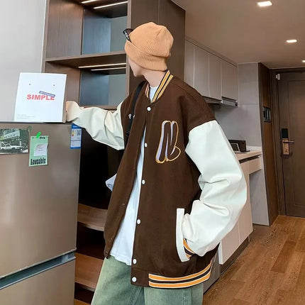 Embroidery Baseball Uniform Man Casual Jackets New Autumn Splicing Trendy Jacket Fashion High Street Outerwear Loose Clothes