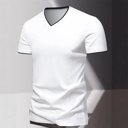 Men's Short Sleeve V-Neck T-Shirt, Men's Sporty Casual T-Shirt, Plain Simple Trendy Basic T-Shirt