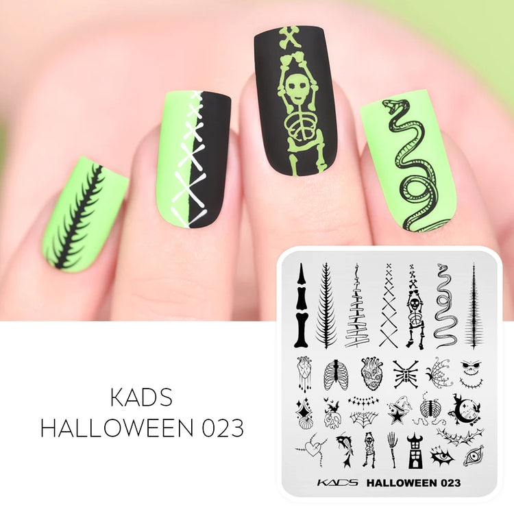 KADS Halloween Nail Stamping Plates skull Pumpkin Bat Template Stencils Nail Art Stamp Image Plate Manicure Nail Print Tool