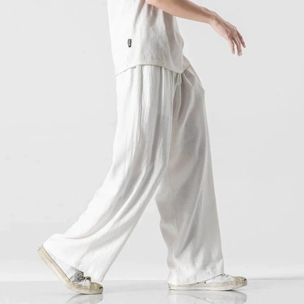 Pantaloni da uomo in cotone e lino, comodi, traspiranti, con elastico in vita, pantaloni da uomo in tinta unita, casual, stile Harajuku, pantaloni larghi a gamba dritta