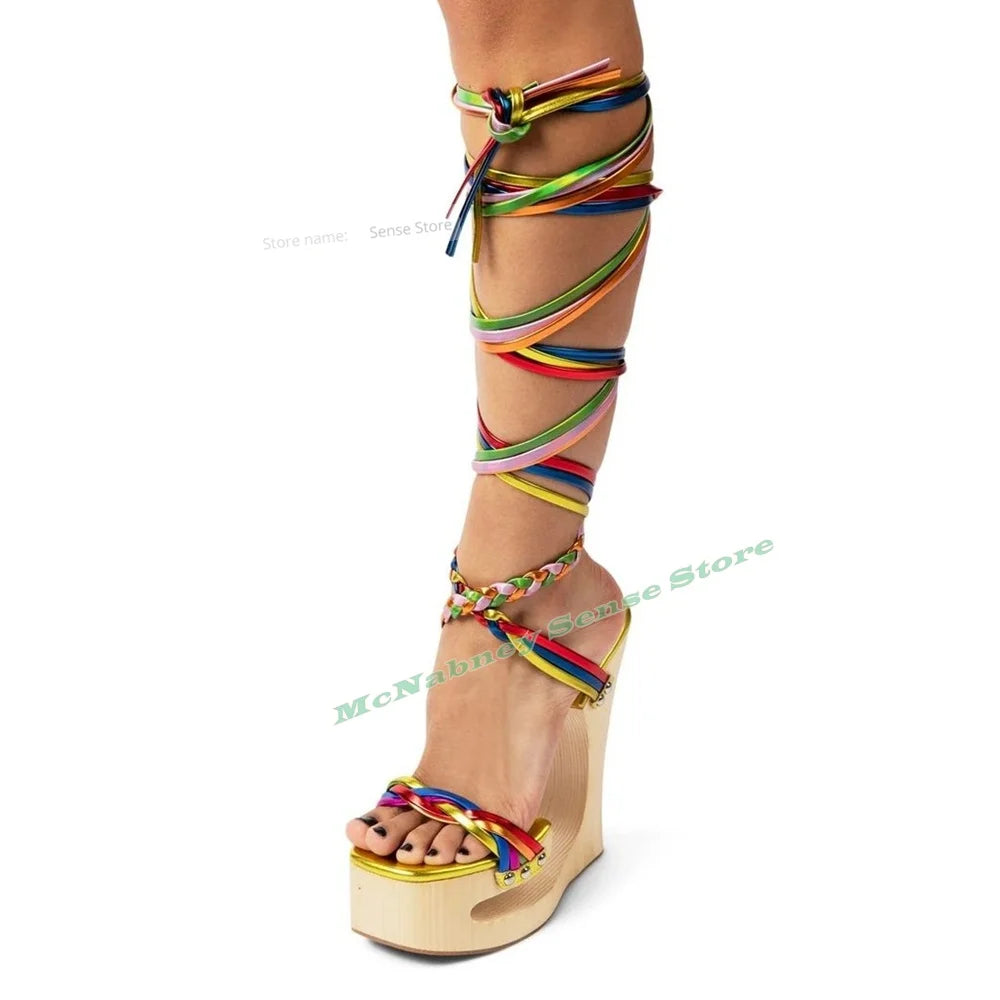 Strange Style High Heels Sandals Straps Wrapped Platform Sandals Women Sexy Shoes Summer Party Designer Lace Up Hollow Casual