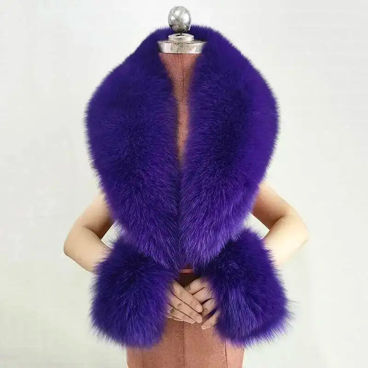 Real Fur Collar And Cuffs Set Winter Coat Accessories Women Fluffy Large Fur Shawl Neak Warm Fox Fur Scarf Furry Scarves Female